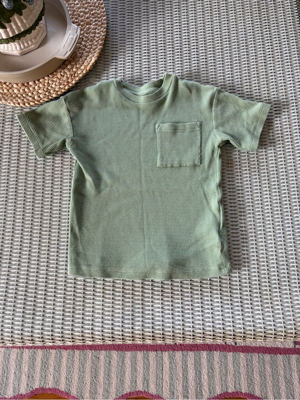 H&M Sage Green Waffle-Knit Pocket Tee